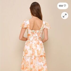 Lulu's Backless Floral Dress in Orange and Cream